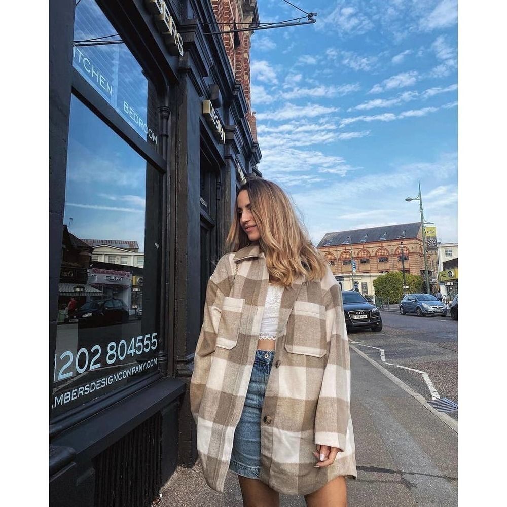Oversized Shirt Plaid Jacket Shacket Neutrals New - Picture 9 of 16